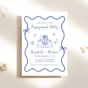 Invitation Main Whimsical tiré Bleu Script de l'engagement