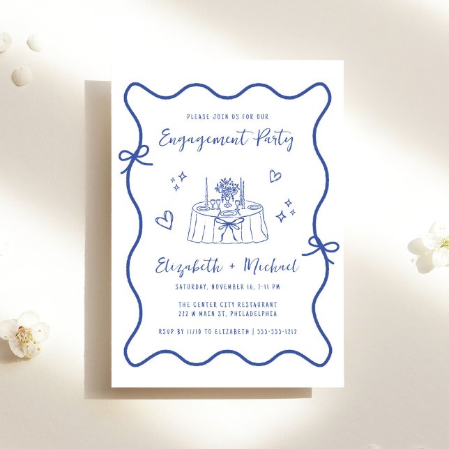 Invitation Main Whimsical tiré Bleu Script de l'engagement (Créateur téléchargé)