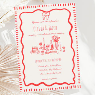 Invitation Main Whimsical tiré Bow rouge Mariage vague