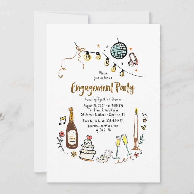 Invitation Main Whimsical tiré Funky Engagement Party (Devant)