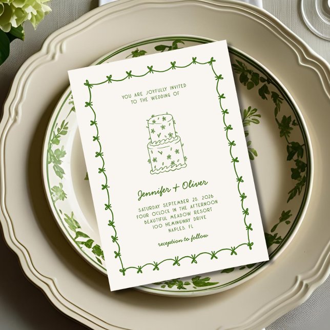 Invitation Main Whimsical tiré Mariage Gâteau vert (Créateur téléchargé)