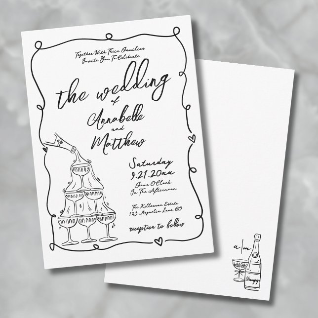 Invitation Main Whimsical tiré Mariage Quirky (Whimsical Hand Drawn Quirky Wedding Invitation
)