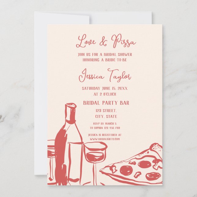 Invitation Main Whimsical tiré nuptiale Brunch Love & Pizza (Devant)