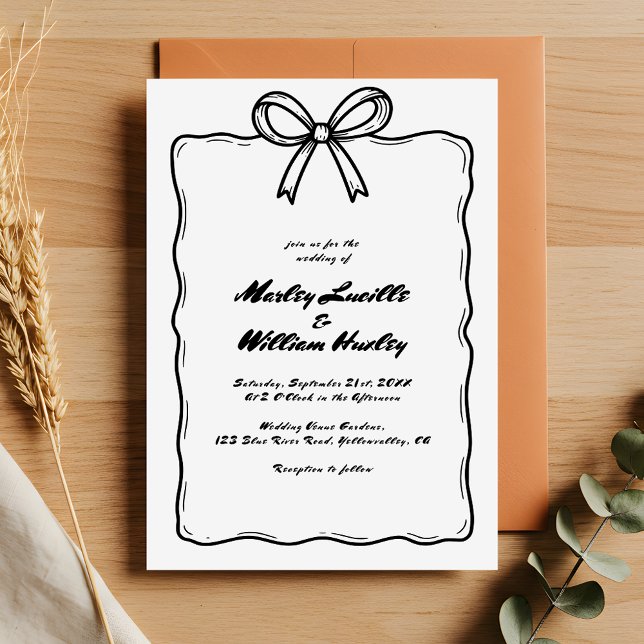 Invitation Main Whimsical tiré Quirky Black White Mariage (Créateur téléchargé)