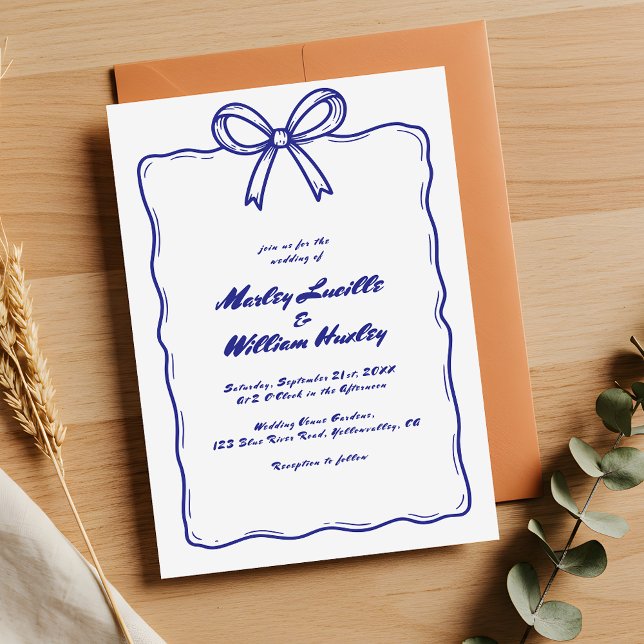 Invitation Main Whimsical tiré Quirky Blue Mariage (Créateur téléchargé)
