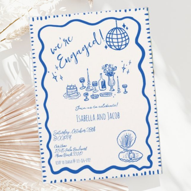 Invitation Main Whimsical tiré Quirky Wavy Engagement Party (Créateur téléchargé)