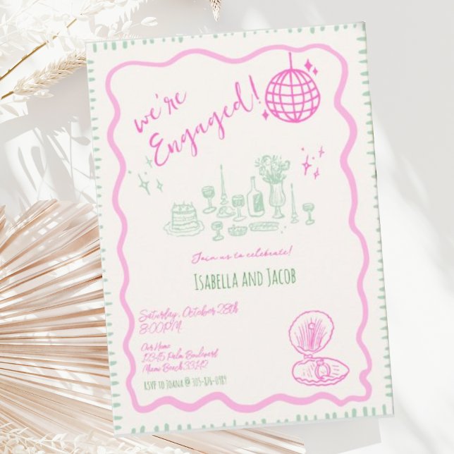 Invitation Main Whimsical tiré Quirky Wavy Engagement Party (Créateur téléchargé)