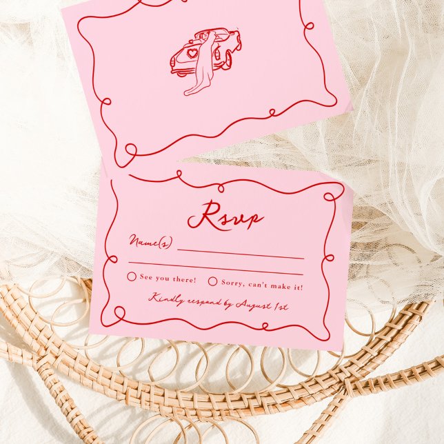 Invitation Main Whimsical tiré rose et rouge mariage RSVP (Créateur téléchargé)