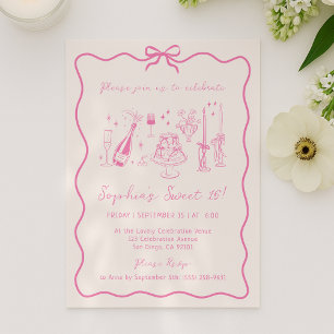 Invitation Main Whimsical tiré rose fête d'anniversaire