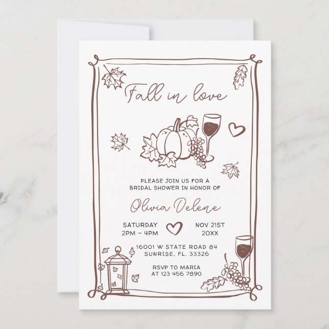 Invitation Main Whimsical Tiré Tomber Dans La Fête des mariée (Devant)