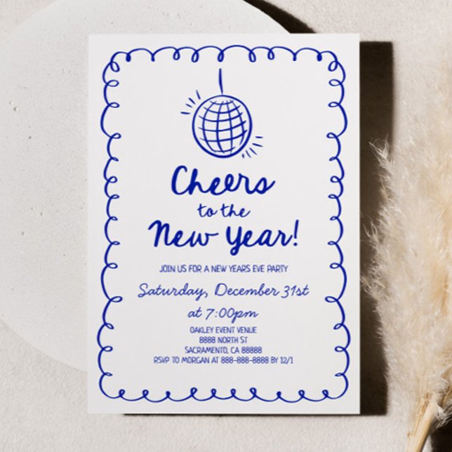 Invitation Main Whimsical Tirée Bleu Nouvel An Soirée (Créateur téléchargé)