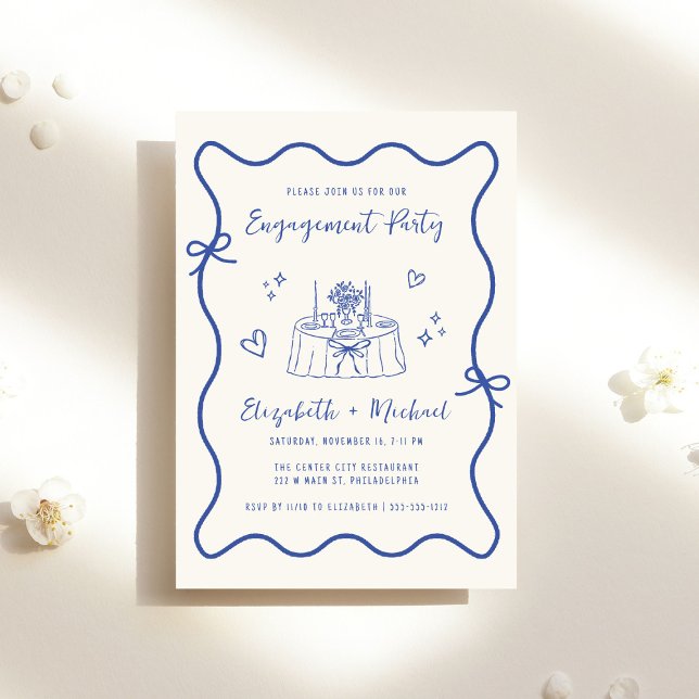 Invitation Main Whimsical Tirée Blue Cream Party (Créateur téléchargé)