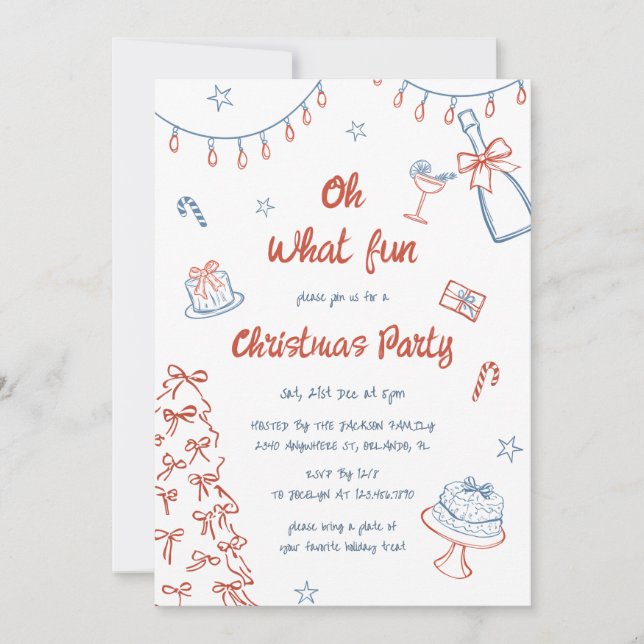 Invitation Main Whimsical Tirée Oh Quelle Fun Noël (Devant)
