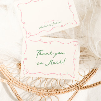 Invitation Main Whimsical tirée rose et Merci vert