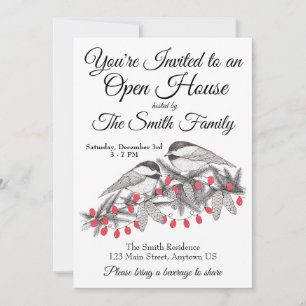 Invitation Maine Chickadee Bird hiver Noël Vacances Neige