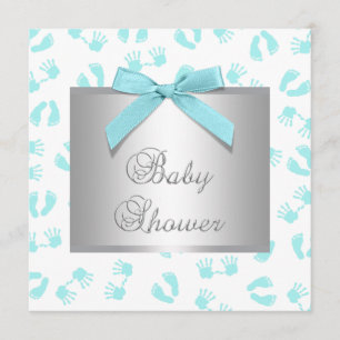 Invitation Mains Pieds Bébé Bleu Turquoise Baby Shower