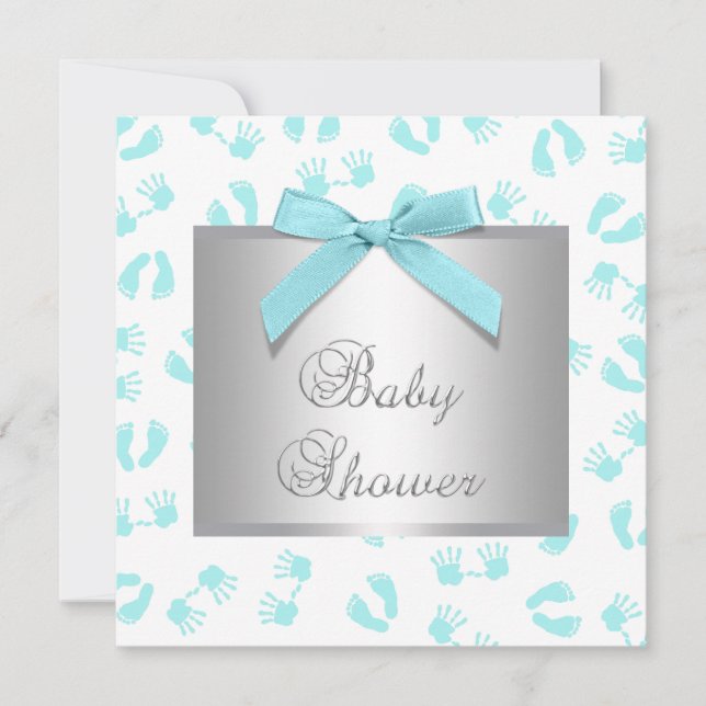 Invitation Mains Pieds De Bébé Bleu Sarcelle Baby Shower (Devant)