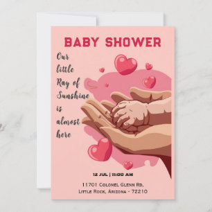 Invitation Mains tendres avec Baby shower Coeurs amoureux