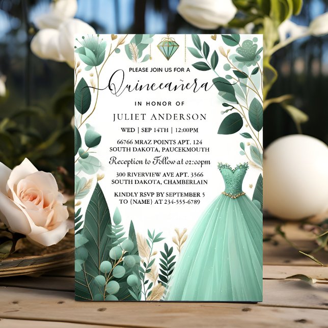 Invitation Maintenant Arbres Monnaie Or Glam Emerald Green Qu (Créateur téléchargé)