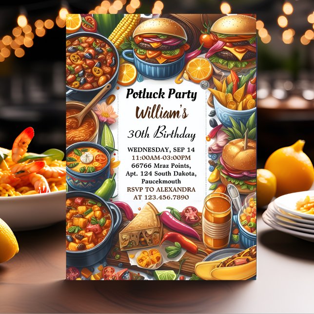 Invitation Maintenant Bbq Taco Chef Soup Potluck Party 50e an (Créateur téléchargé)