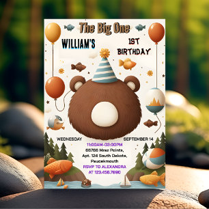 Invitation Maintenant Brown Fun Fish Boy Cute Baby Bear 1er a