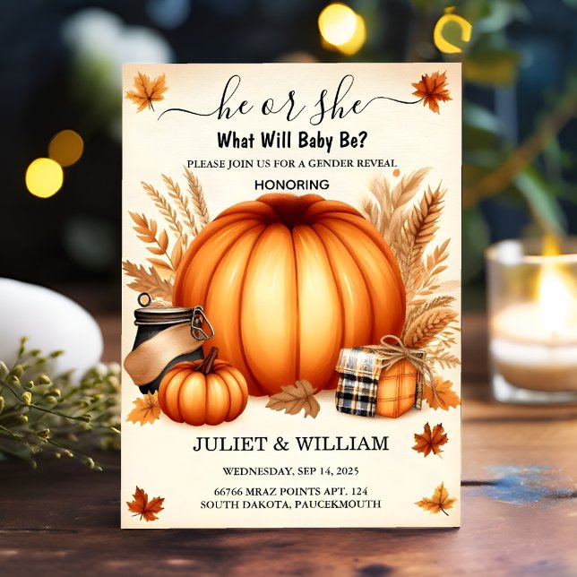 Invitation Maintenant Farm Pink Blue Fall Girl Citrouille Gen (Créateur téléchargé)