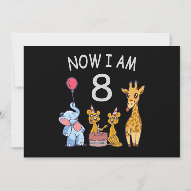 Invitation Maintenant j'ai 8 ans 8ème anniversaire au Zoo (Devant)