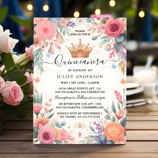 Invitation Maintenant Tiara Famille Latina Girl Espagnol Quin (Créateur téléchargé)