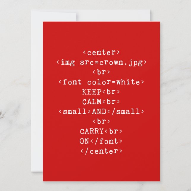 Invitation Maintenez le calme et continuez sur html (dans n'i (Devant)