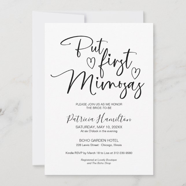 Invitation Mais d'abord Mimosas Réception de Mariage Minimali (Devant)