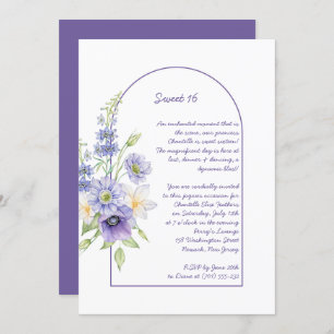 Invitation Maisies pourpres, Anémones, Arc Floral Sweet 16