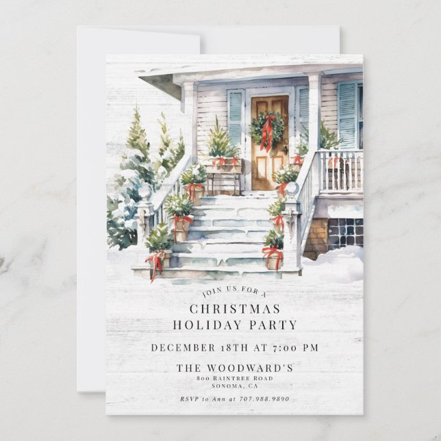 Invitation Maison aquarelle pour fête de Noël (Devant)