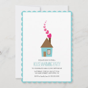 Invitation Maison avec cœurs au-dessus de la cheminée pour pe