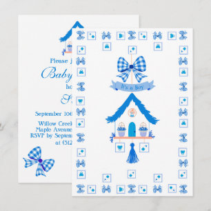 Invitation Maison bleue personnalisée C'est un Baby shower ga