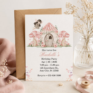 Invitation Maison Champignon Fée Aquarelle Anniversaire