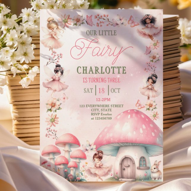 Invitation Maison Champignon Fée Rose Anniversaire (Créateur téléchargé)