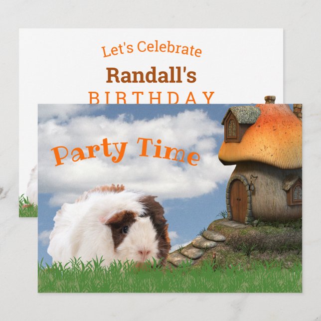 Invitation Maison Champignon pour Cobaye Fête d'Anniversaire  (Devant / Derrière)