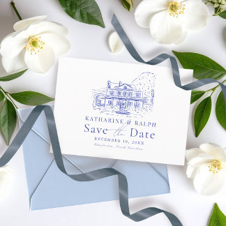 Invitation Maison coloniale bleue / Manoir / Château Save the