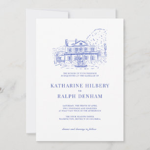 Invitation Maison coloniale bleue / Mansion / Manoir Mariage