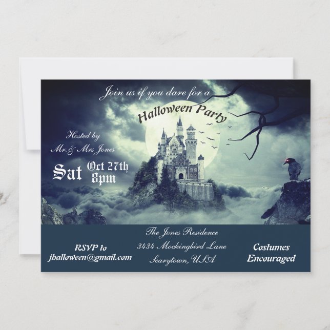 Invitation Maison de Château Hanté Effrayante Soirée Hallowee (Devant)
