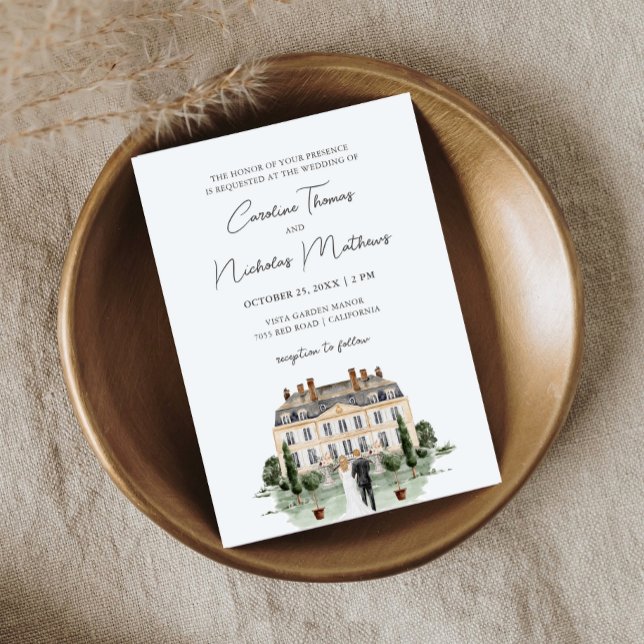 Invitation Maison de maître anglaise mariage aquarelle classi (Créateur téléchargé)