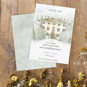 Invitation Maison de Manoir Rustique en aquarelle Italie Enre