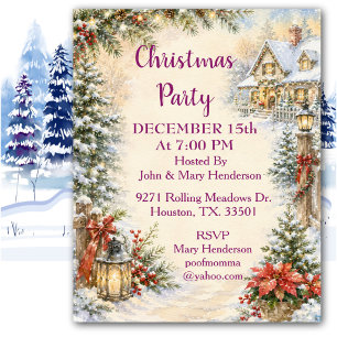 Invitation Maison de Noël aquarelle cosy Fête de vacances 