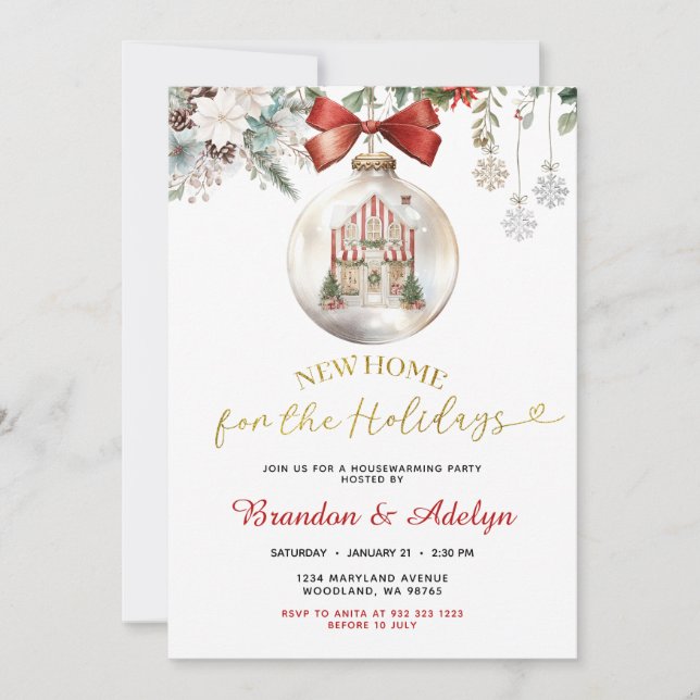 Invitation Maison de Noël Classique Fleurissement de Maison d (Devant)