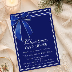 Invitation Maison de Noël Coquette Ruban Élégant Bleu Nuit