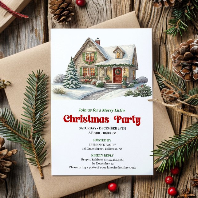 Invitation maison de Noël moderne rouge vert minim (Modern christmas house invite red green minimal

)