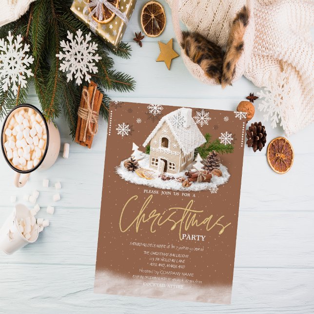 Invitation Maison de pain d'épice Compagnie de neige Noël (Créateur téléchargé)
