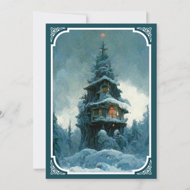 Invitation Maison De Pins En Hiver | Arbre de Noël (Devant)