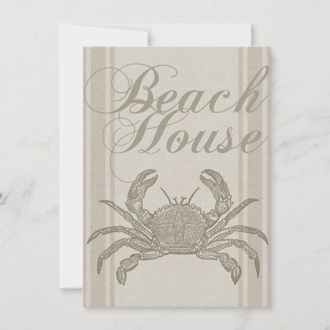 Invitation Maison de plage crabe rivage côtier vintage (Devant)