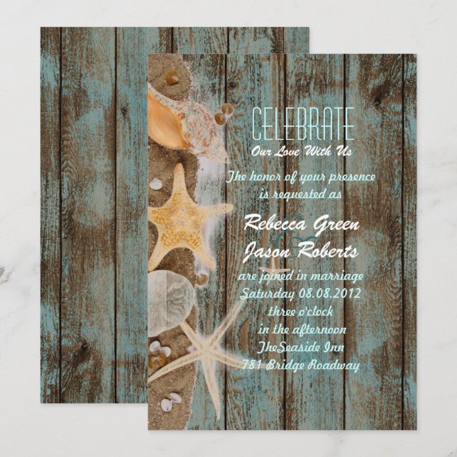 Invitation Maison de plage élégante coquillages mariage océan (Devant / Derrière)